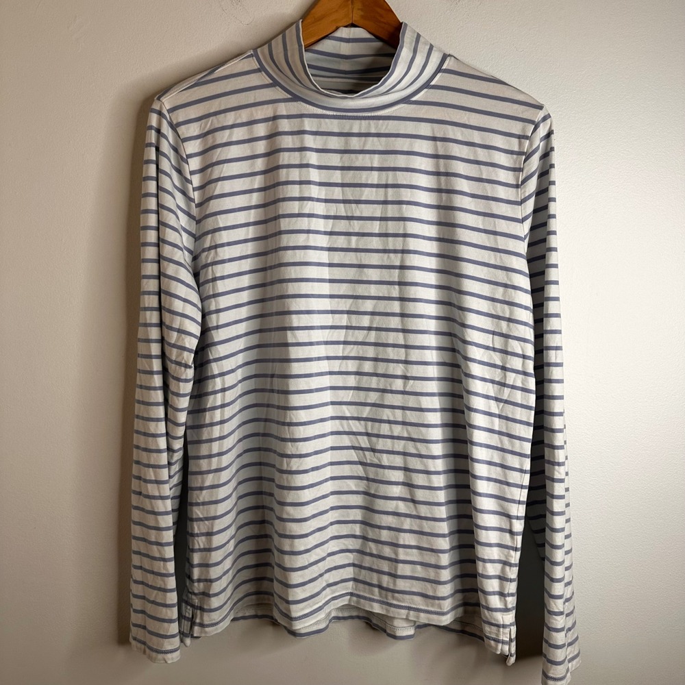 RENWICK Womens Striped Mock Neck Long Sleeve Top XL Blue White Pima‎ Cotton Golf